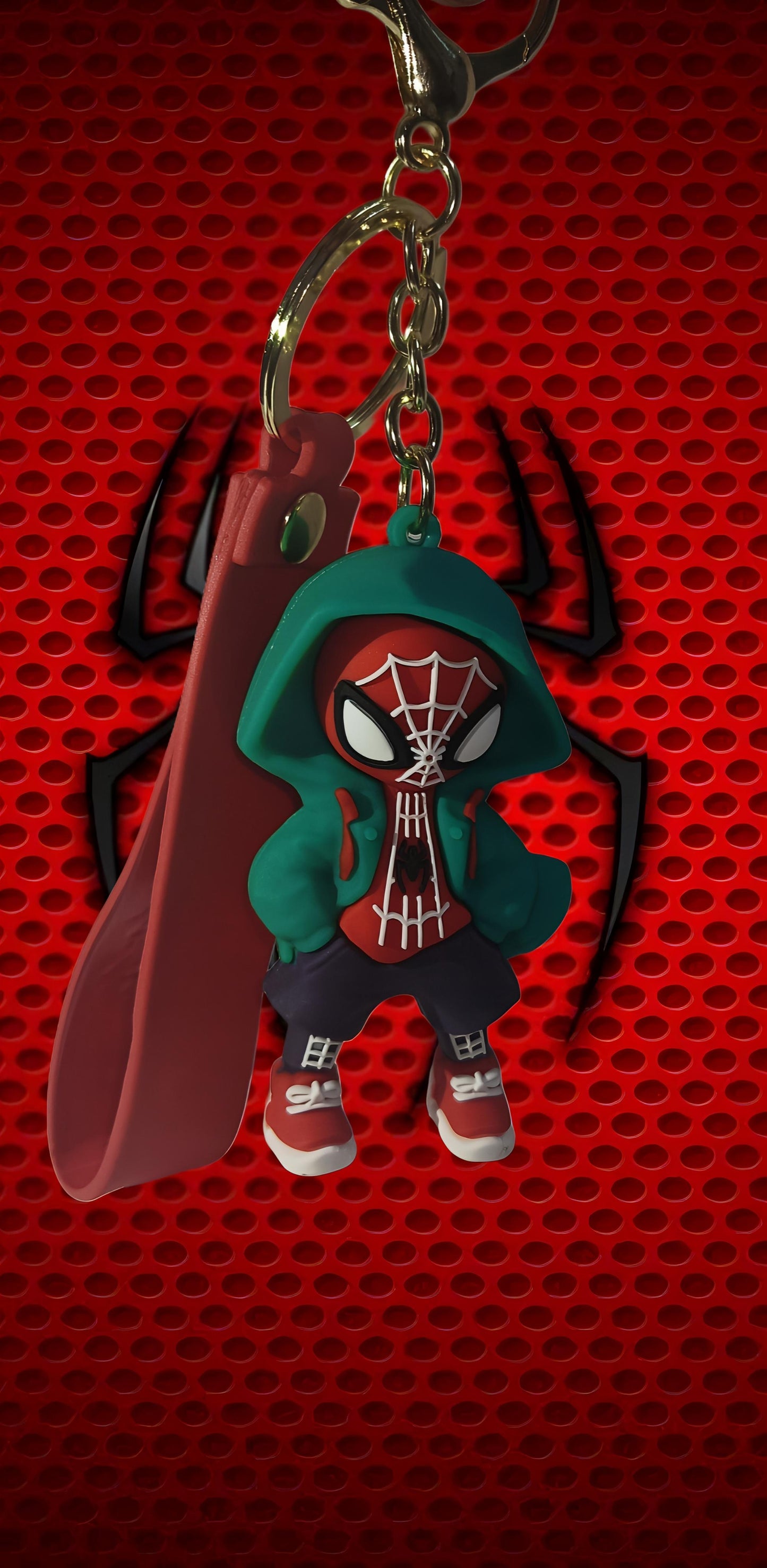 Blue hoodie spider man keychain