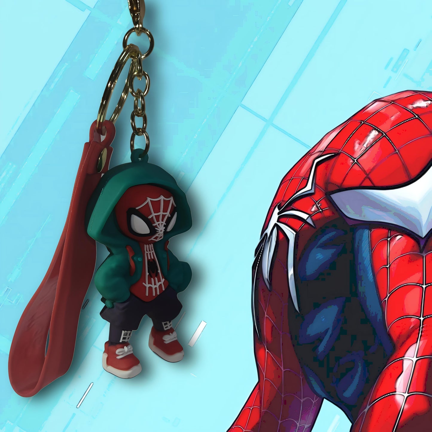 Blue hoodie spider man keychain